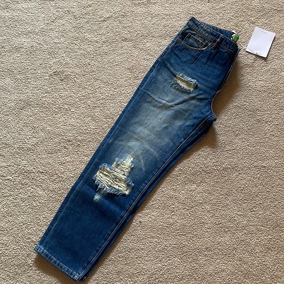 NWT Free People x Sandrine Rose The Virgin Label Straight Fit Distressed Jeans - Picture 2 of 9